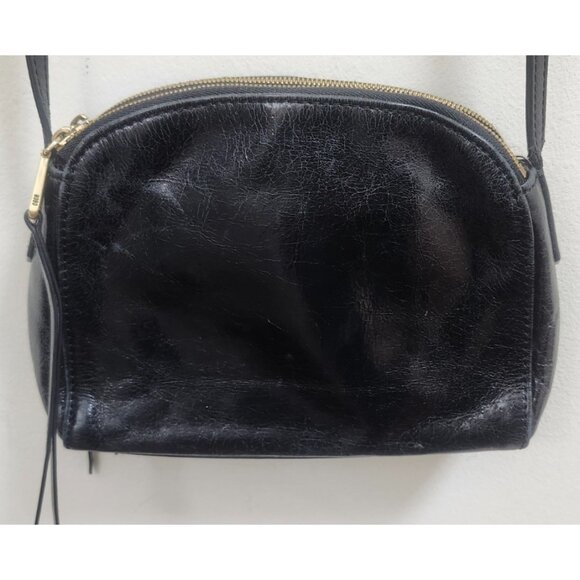 HOBO Black Leather Crossbody Bag Small Dome Shape Zip Top Adjustable Strap Vinta - Picture 6 of 13